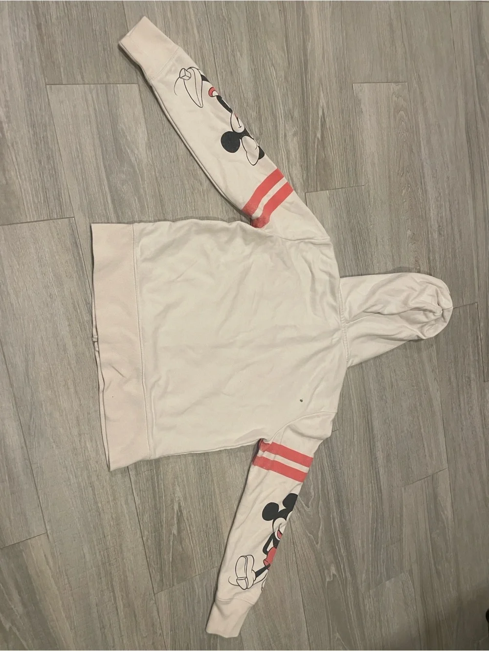 GAP Cream Hoodie with Red-Striped Mickey Sleeve Art